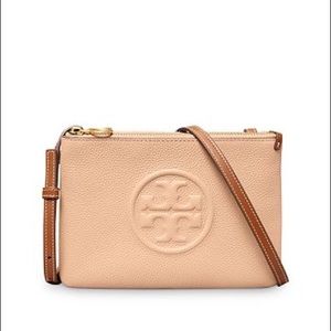 Tory Burch Double Zip Crossbody Bag NWT Sand Tan Nude Perry Bombe
